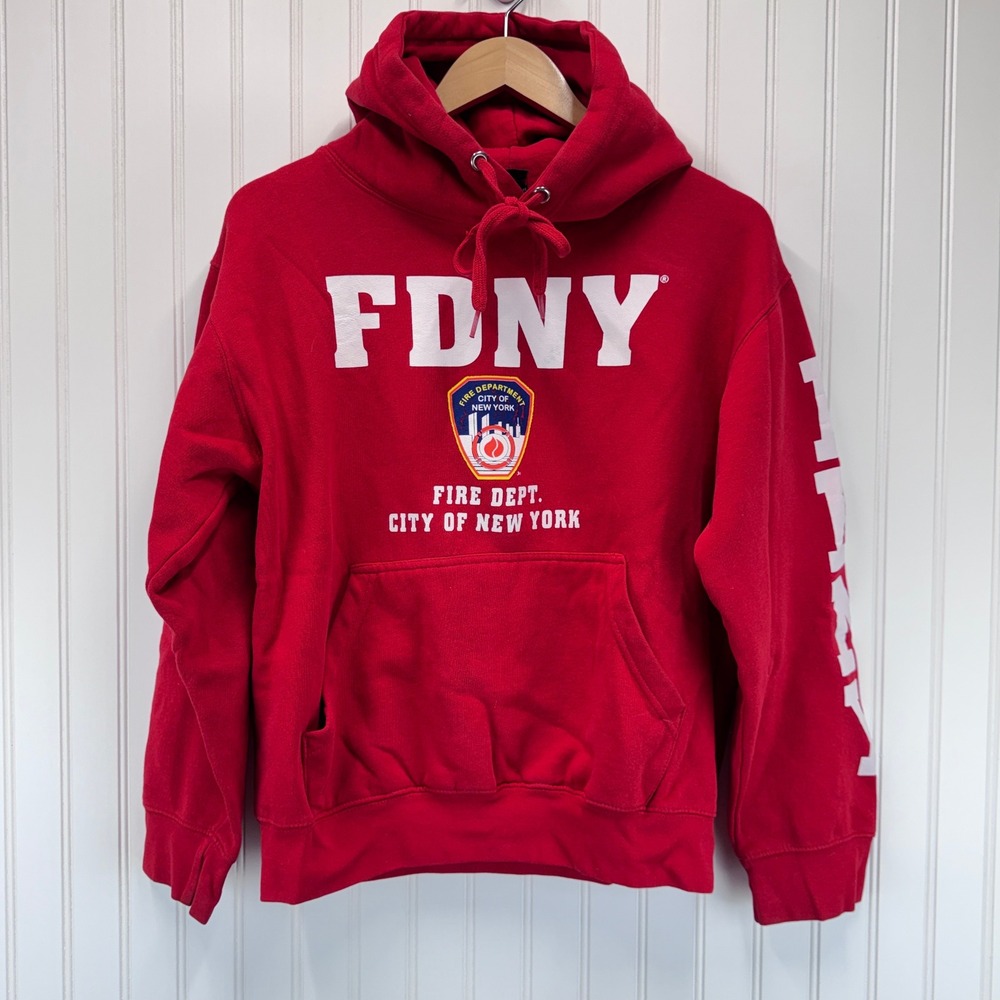 FDNY Hoodie Sweatshirt Mens L Red Fire Dept‎ City of New York Graphic Streetwear